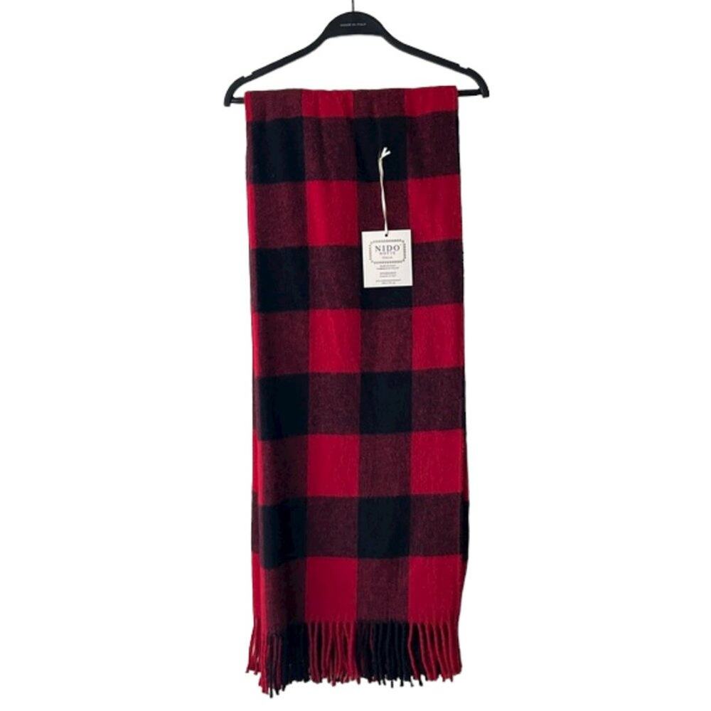 NIDO Notte Italia Red & Black Plaid Oversized Throw w/ Fringes - 51" X 67"